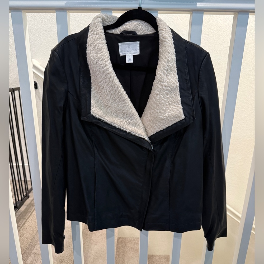 Caslon faux leather jacket with Sherpa collar